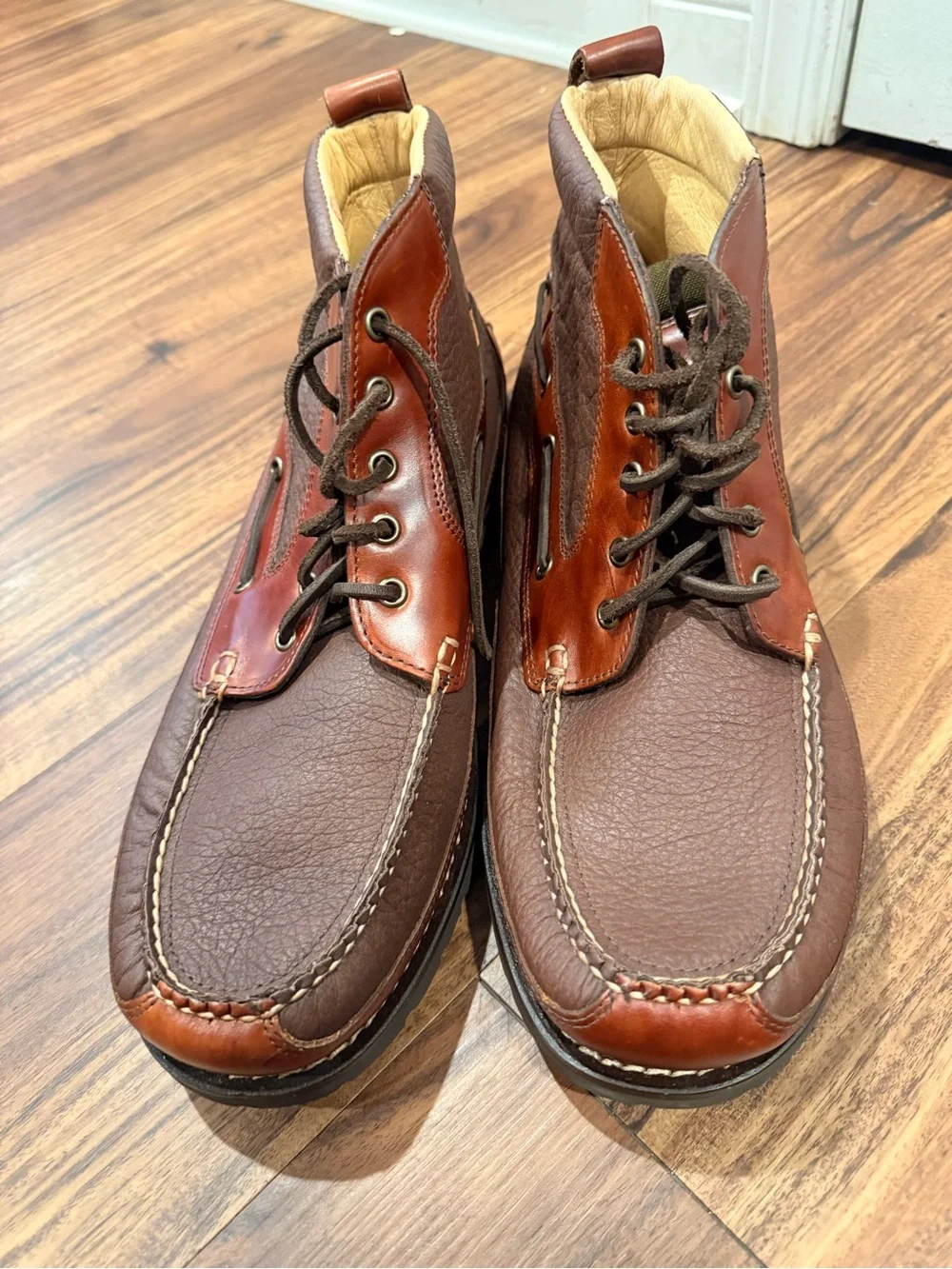 L.L. Bean Allagash Chukka Boots Men 14 D Brown Bison Leather Moc Toe 244479
